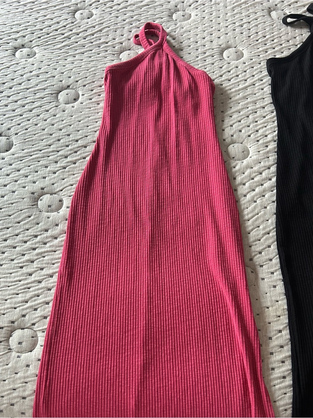 Halter Ribbed Maxi Dress with Slit 🦵 - Rose Pink